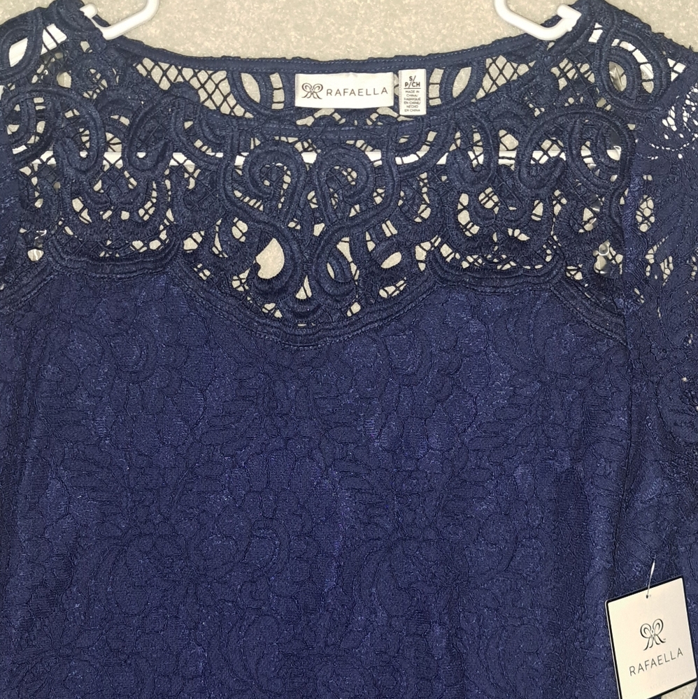 NWT Rafaella Navy Lace Top